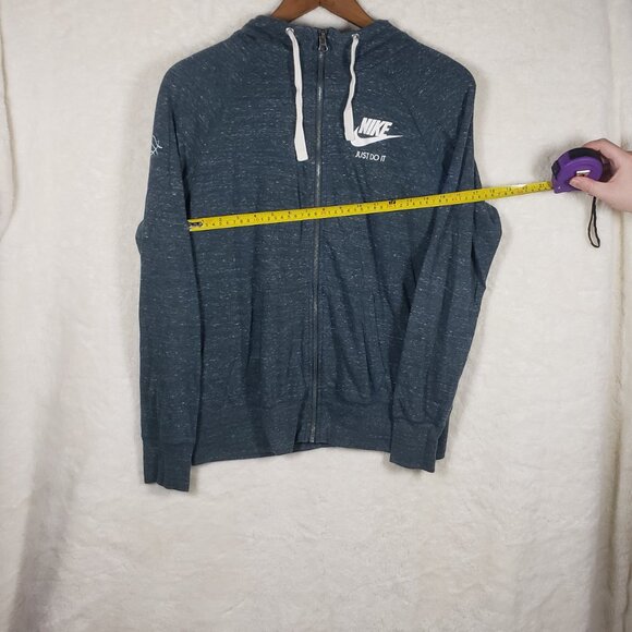 Nike Gym Vintage Full Zip Hoodie Slate Navy Blue Heathered Large Athleisure Y2K - Picture 7 of 8